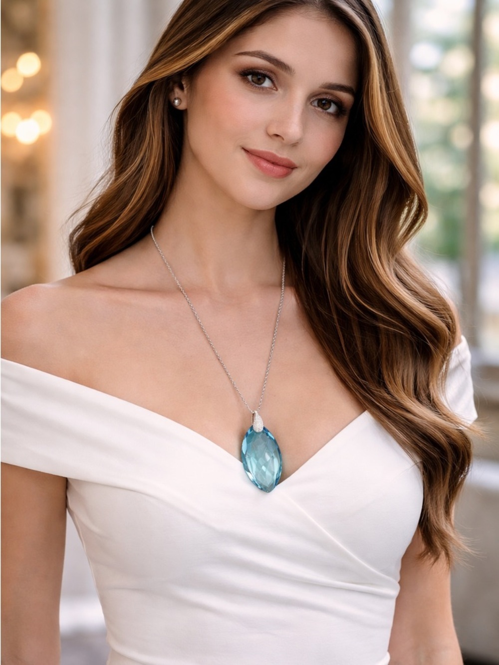 Swarovski Eternal Love Aquamarine Blue Crystal Necklace 2012 SCS Membership